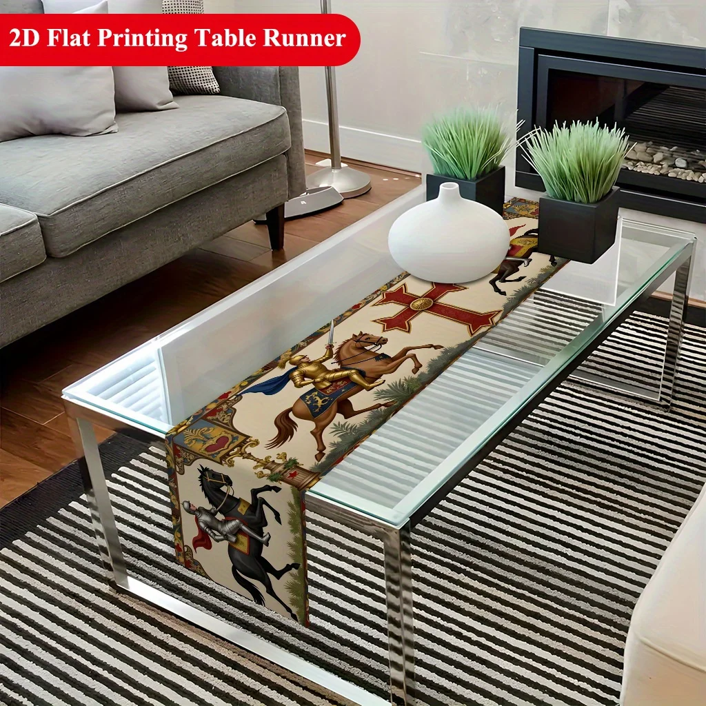 2D‑Printed Medieval Knight Battle Table Runner, Decor for Dining Table, Coffee‑Table, Gatherings, Indoor‑Outdoor Parties