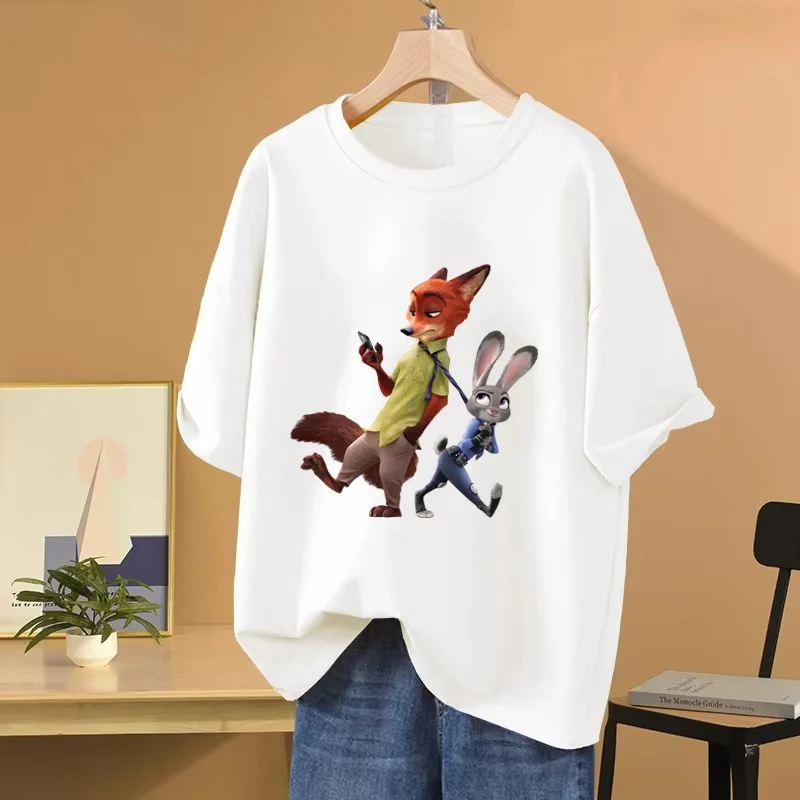 

Disney Zootopia Cartoon Anime Women Men T-shirts Short Sleeve Tee Shirts Tops New Fashion Versatile Couple Clothes Hot-selling