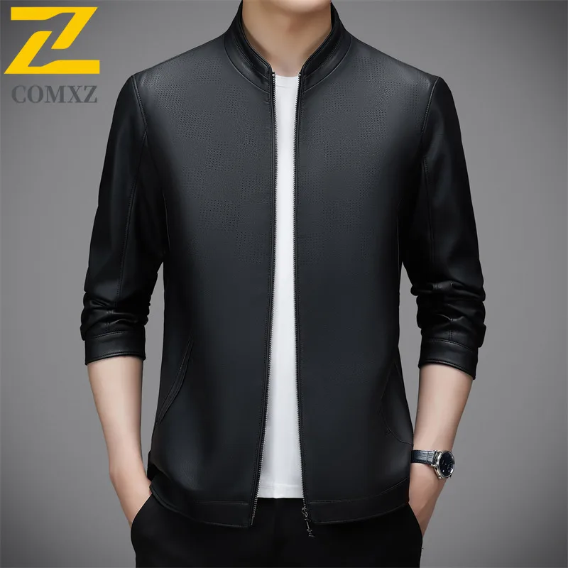 New Autumn Leather Jacket Male 2025 Light Luxury Stand Collar Business Casual Leather Coat Premium Fashion Comfort Outerwear