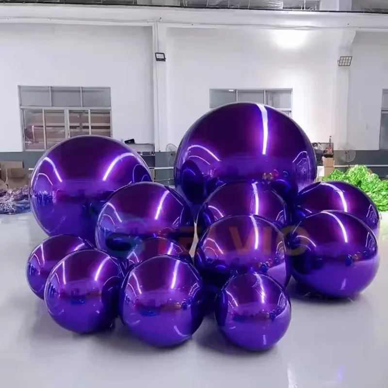 Kolor fioletowy Nadmuchiwana kula lustrzana Duże błyszczące kulki Ozdoby dyskotekowe z PVC Gigantyczny balon lustrzany na imprezę w klubie nocnym