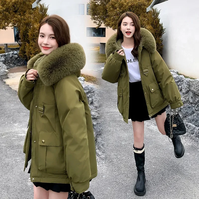 Puffer Coat Ladies Winter 2025 New Overcame Short Down Jacket Women Parkas Fur Collar Warm Cotton Padded Jacket Fashion Overcoat