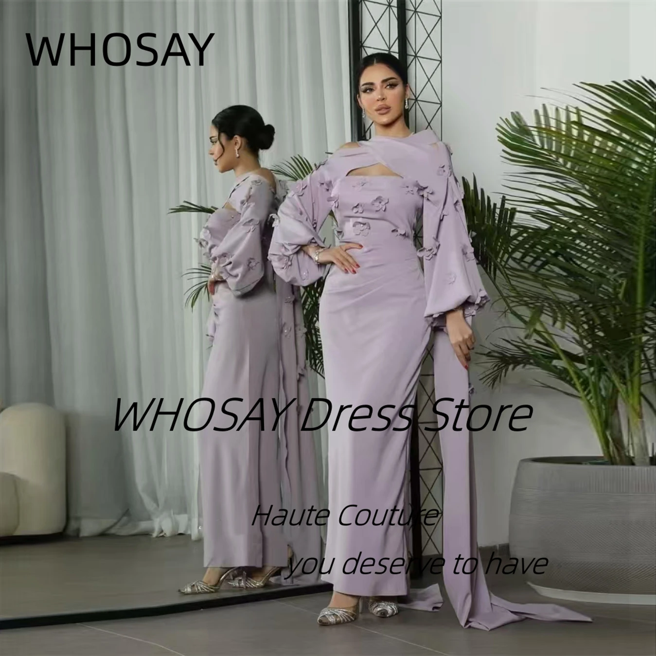 

WHOSAY Вечерние платья ручной работы с цветами и длинными рукавами по индивидуальному заказу на молнии сзади Саудовское платье для выпускного вечера длиной до щиколотки Вечерние платья