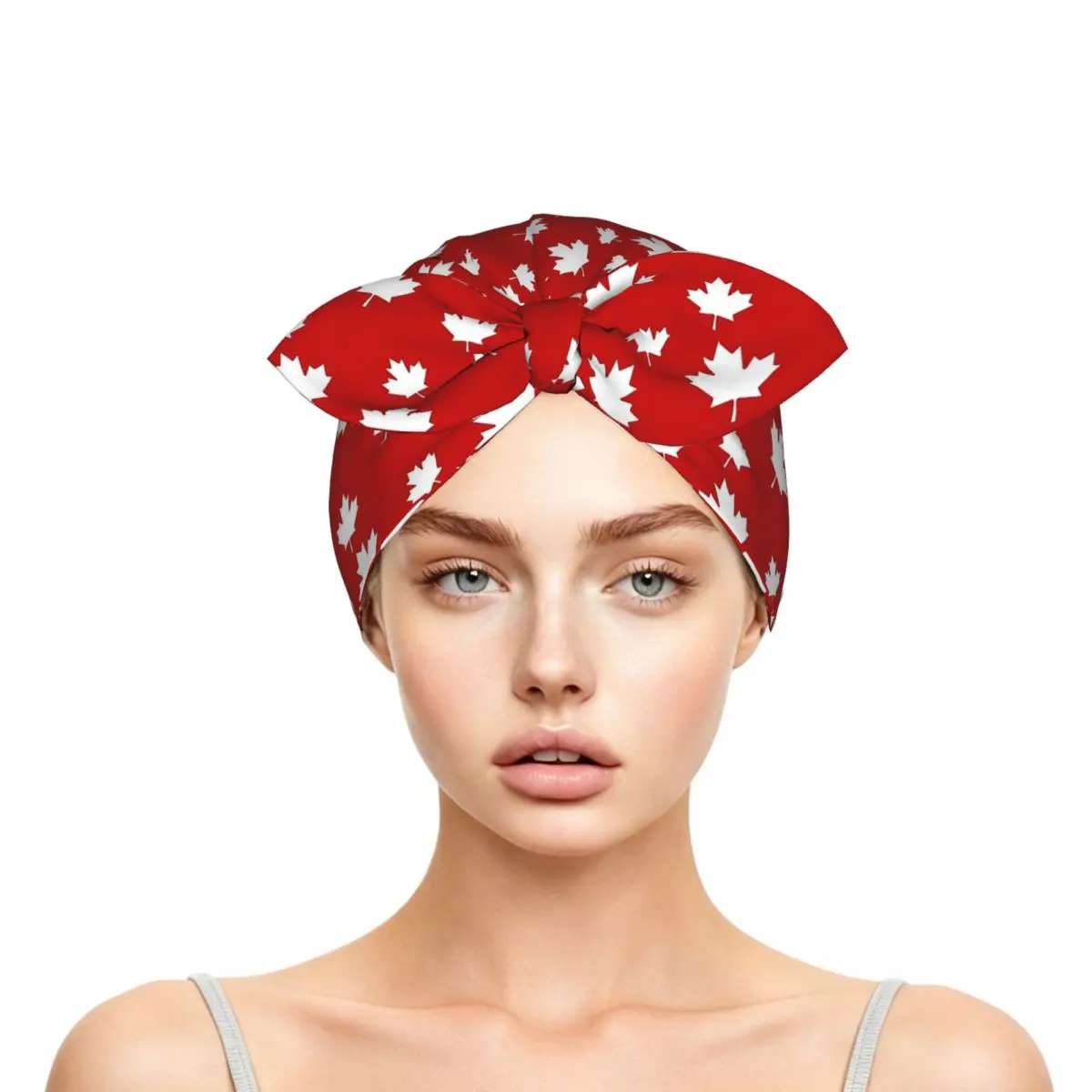Canada Maple Leaf Flag Pattern Red White Canada Flag Sleep Bonnet Double Layer Reversible Hair Cap for Curly Braids Hair