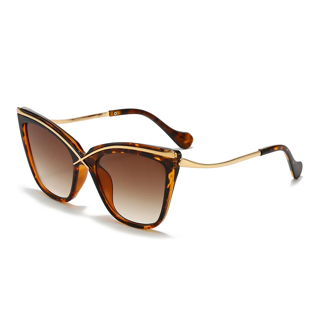 

Fashion leopard print cat sunglasses for women, high-end, UV resistant, personalized metal hybrid frame sunglasses