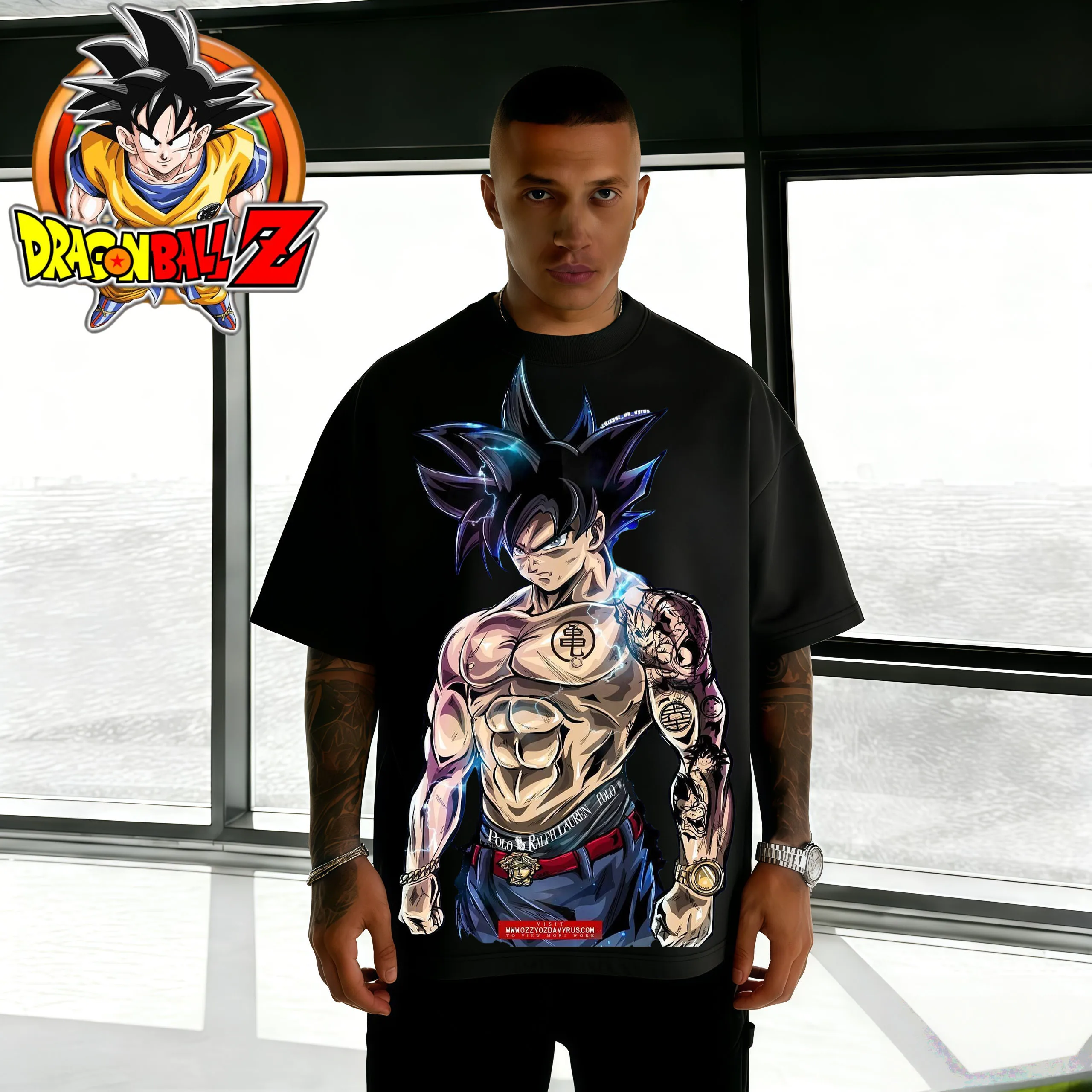 2026 Summer Dragon Ball Goku Tattoo Style Oversized T-shirt High Quality 100% Cotton Retro Graphic Print Unisex Adults Kids