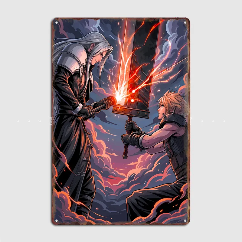 Cloud and Sephiroth clash Poster Metal Tin Sign Indoor Outdoor Home Decor Bar Custom Posters Wall Room Decorations