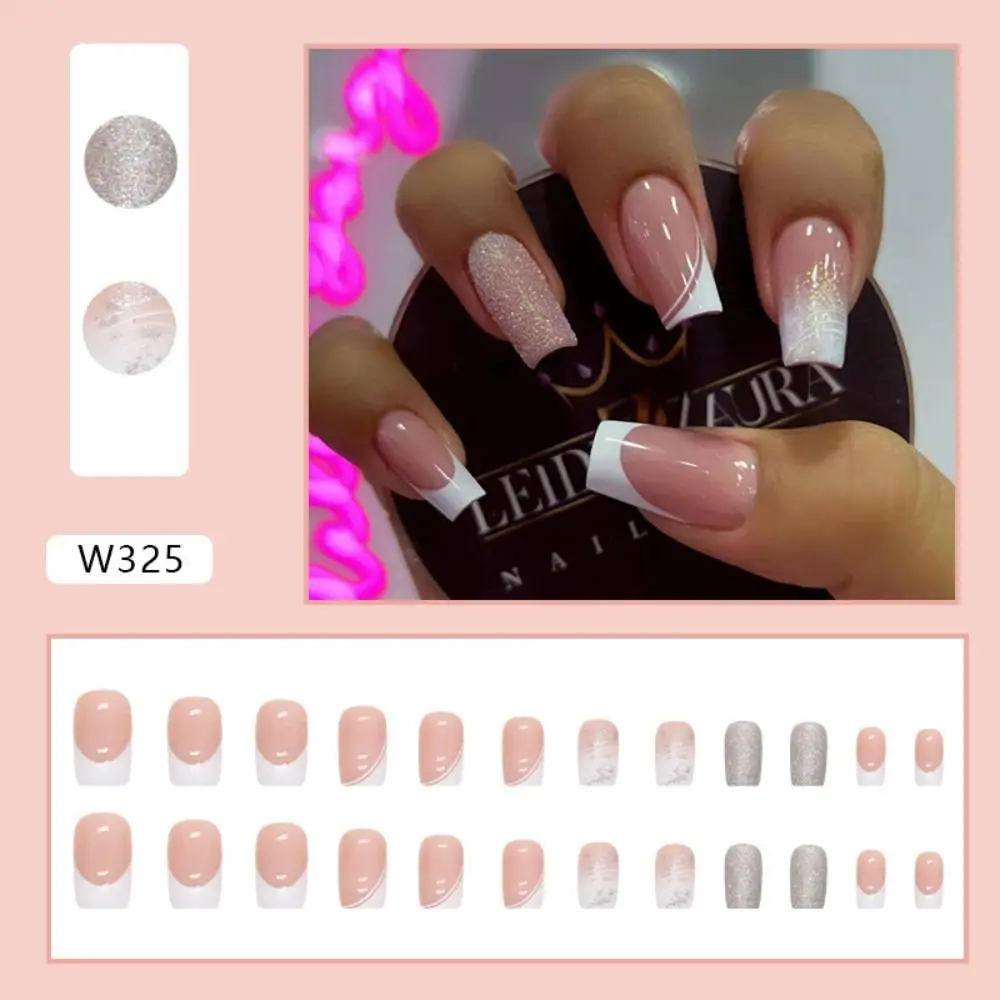 24개 DIY 네일 팁 가짜 손톱 녹색 컬러풀 구름 웨이브 프렌치 블루 러브 하트 인조 손톱 롱 스퀘어