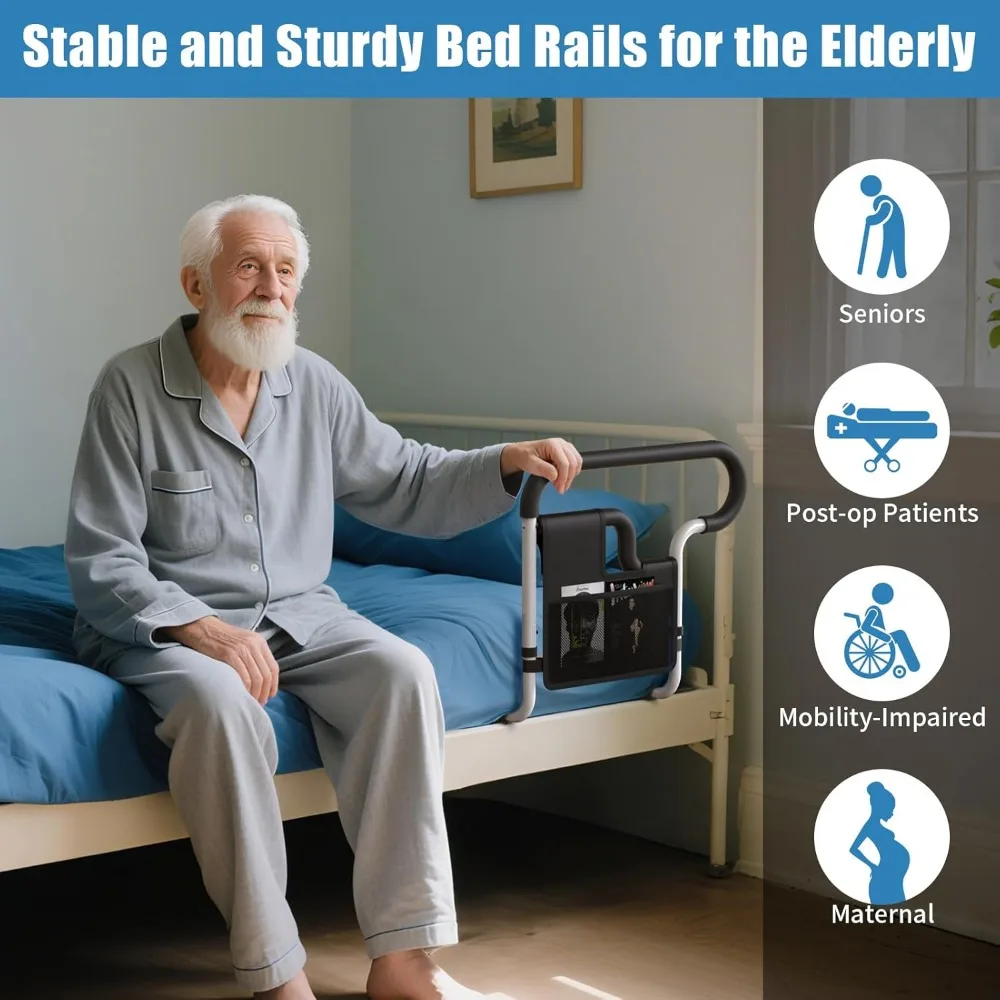 حاجز أمان للسرير قابل للتعديل لكبار السن: دعم عالي التحمل، إعداد خالٍ من الأدوات، يناسب جميع أحجام المرتبة