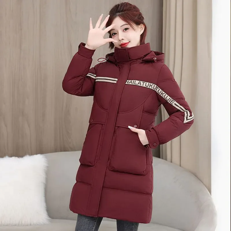 

Removable Hat Mid-Length Down Cotton-Padded Jacket Women's Overcoat Winter 2025 New Thick Warm Parka Loose Hooded Cotton Coat