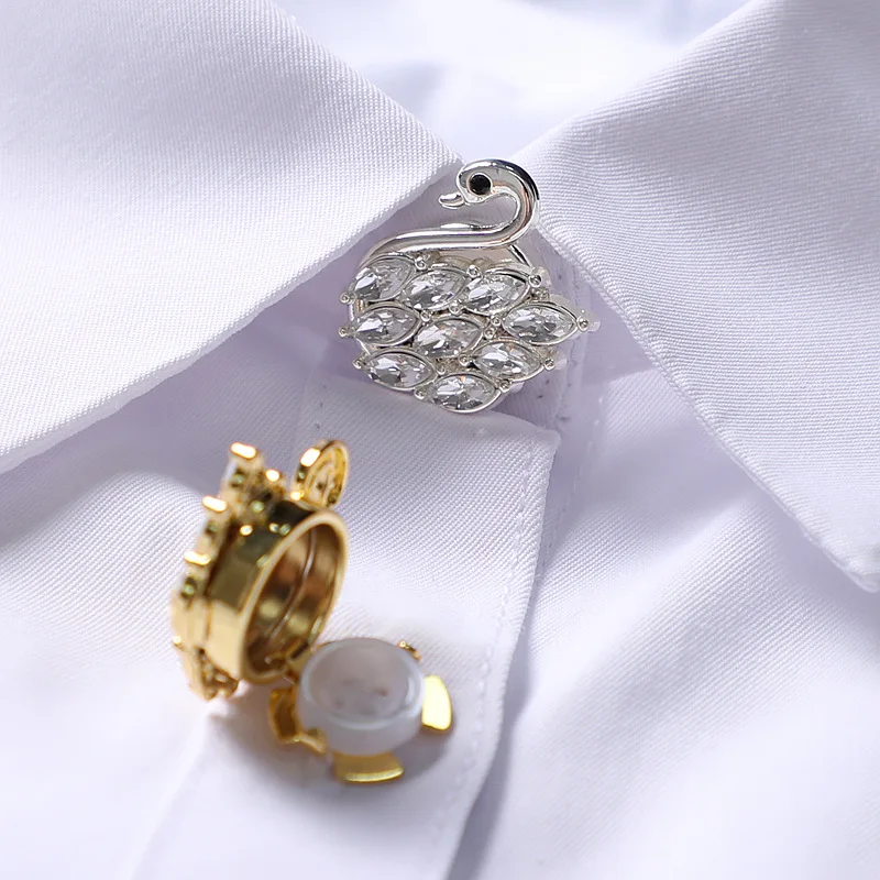 

Clothes Swan Cufflinks Women's Temperament Shirt Dress Cuff Link Minimalist Ins Diamond Buckle Sleeve Button