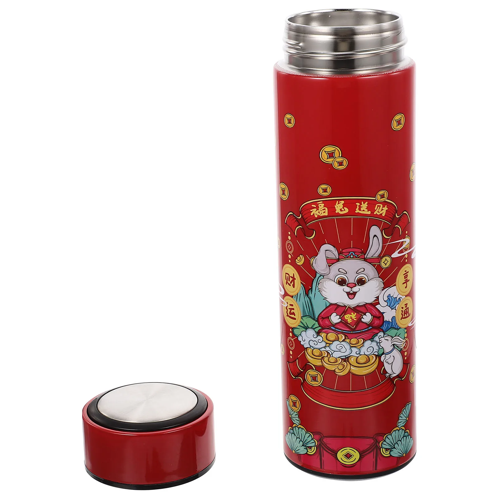 

Lovely Rabbit Year Vacuum Insulated Water Bottle 500Ml Food Grade Stainless Steel Leak Proof Sealed Temperature Display Camping