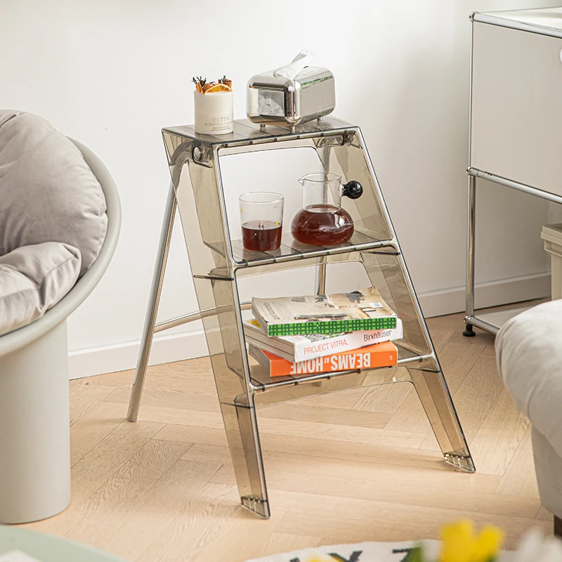 Compact Folding Ladder for Home - Acrylic Step Stool with Non-Slip Feet Space-Saving Design for Cleaning Painting & DIY Projects
