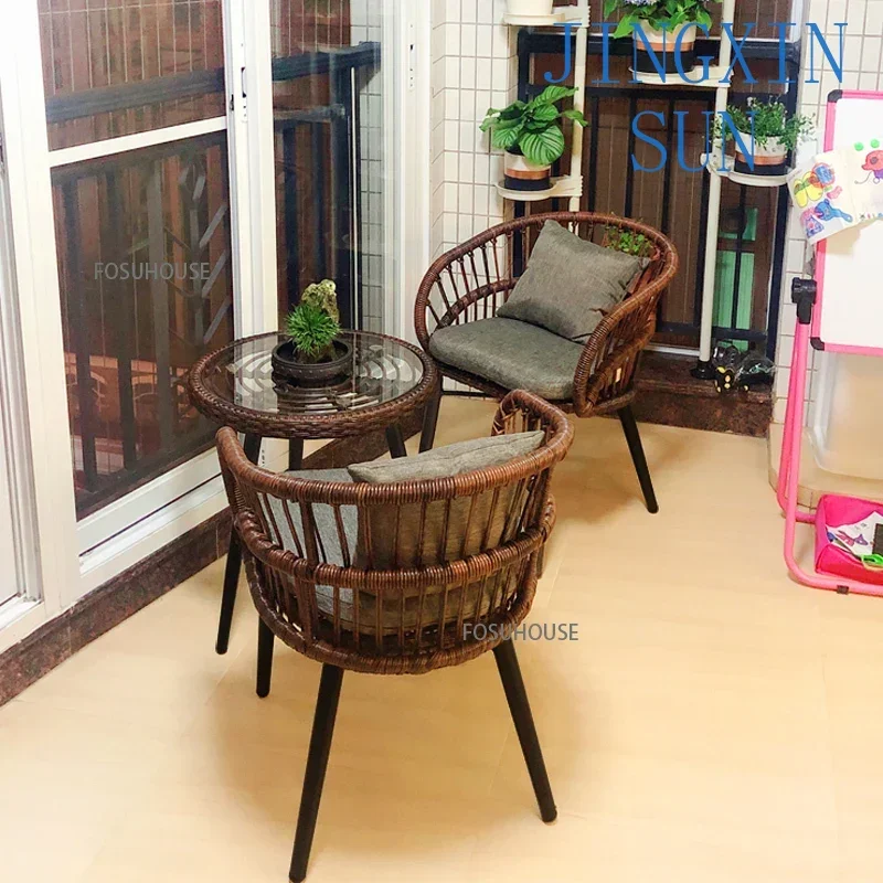 nordic Outdoor Furniture Rattan Chair three-piece set Leisure outdoor furniture Combination Simple forRattan Outdoor Chairs