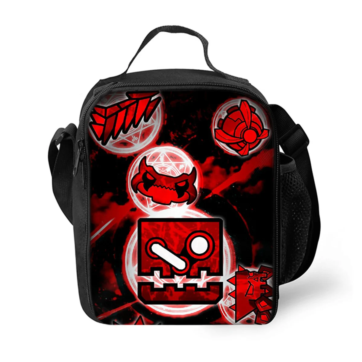 Fashion Student Crossbody Geometry Dash Lunchbox Thermal insulation Food Lunch Bag 3D Printed Picnic Insulated Handbags Ice Bags
