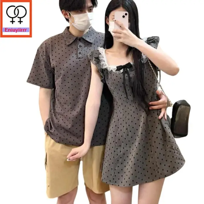 Coppia abbinata Camicia Abito Amanti Vestiti 2025 Estate Luna di miele Data Vacanza Carino Retro Vintage Mini Papillon T-shirt Abito