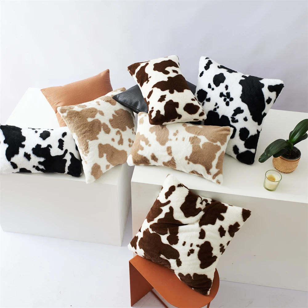 Plush Cushion Cover Cow Pattern Pillow Cover 45x45cm Pillowcase for Sofa Living Room Decortive Pillows Home Decor