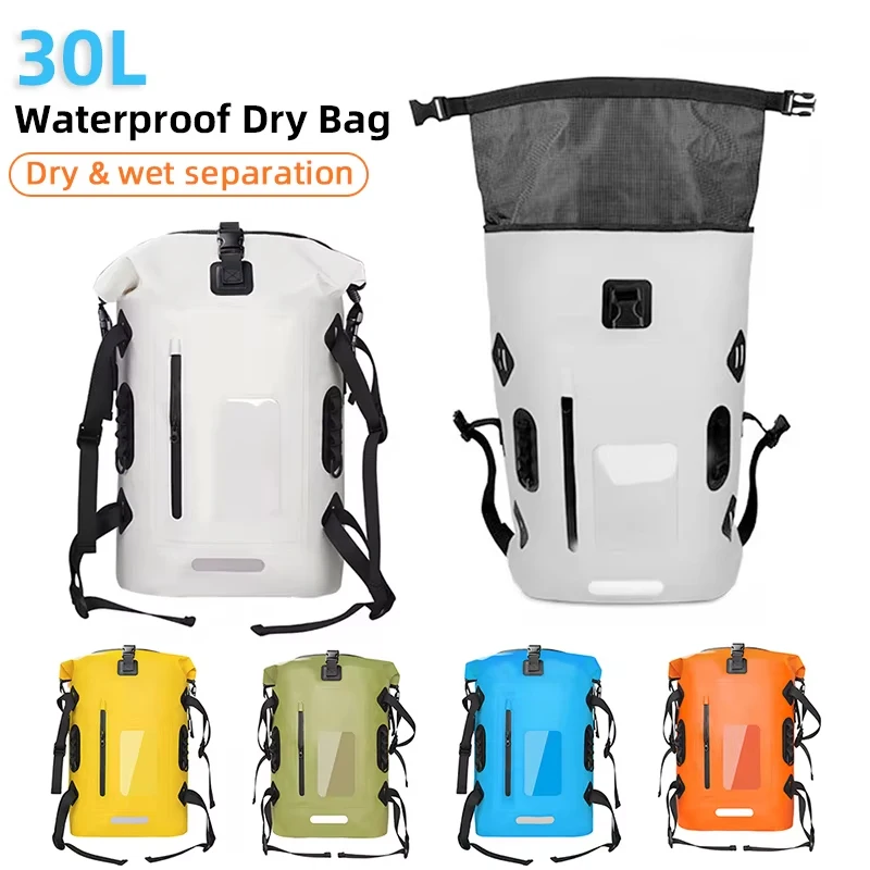30L Waterproof Dry Bag 500D PVC Dry Wet Separation Swimming Backpack for Trekking Rafting Canoeing Camping Outdoor Storage Bag