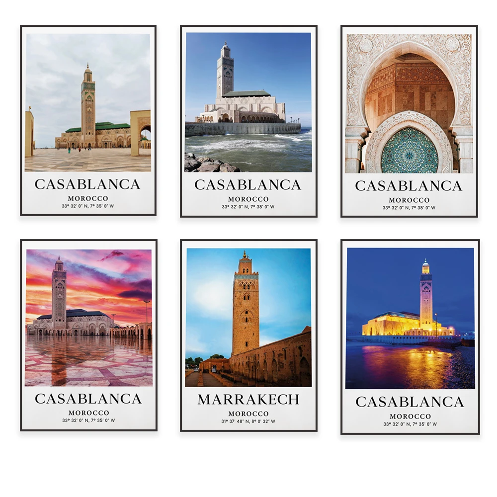 

Casablanca photo, Morocco poster modern canvas painting living room home decor abstract wall art, africa city travel print