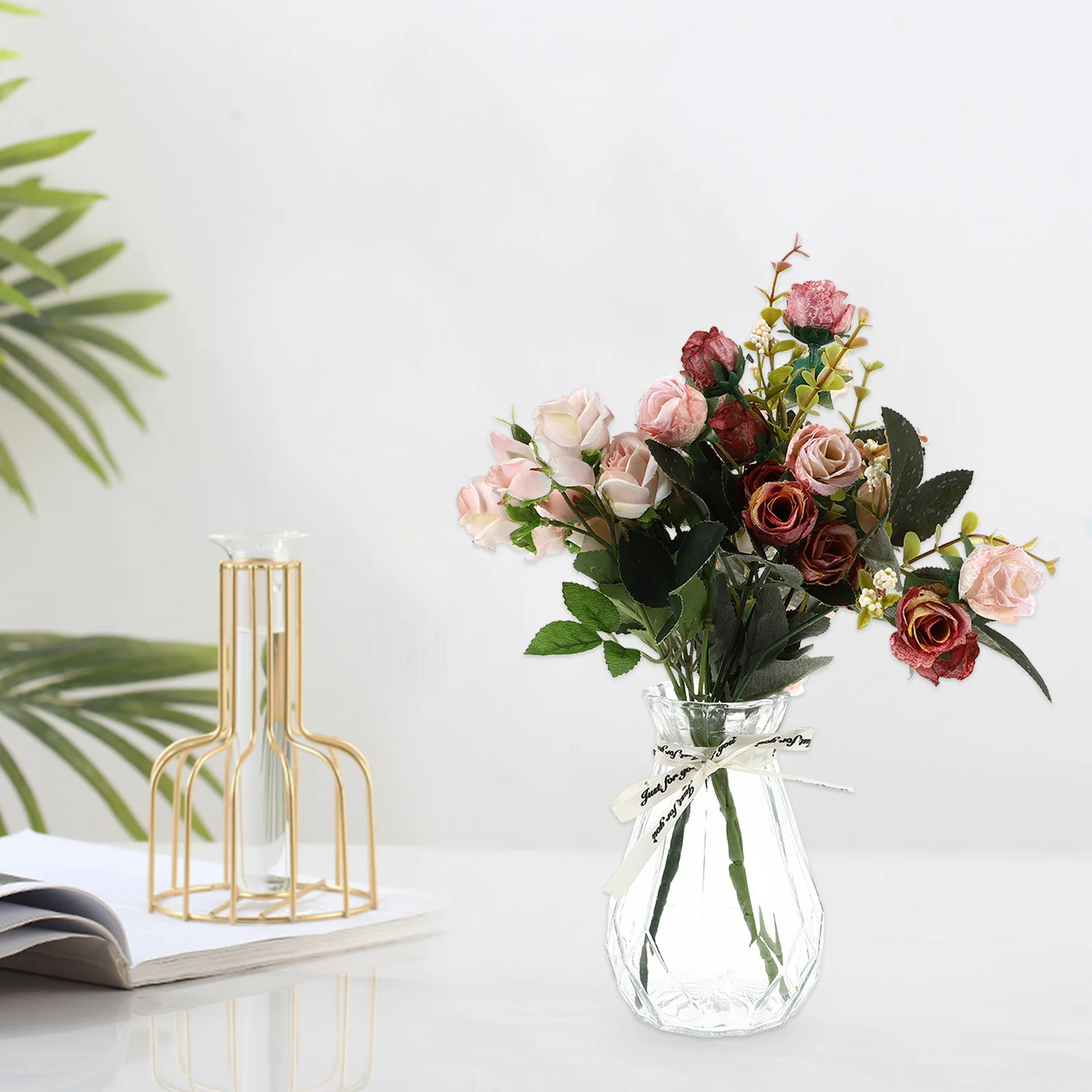 

2Pcs Glass Flower Vases White Hydroponic Vase Perfect for Dried Fresh Flowers Home Decoration Glass Vase Flower Vessel Adornment