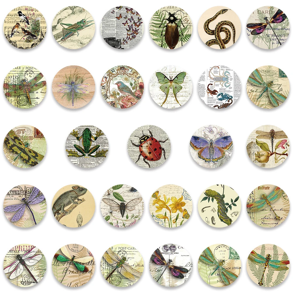 10/30/58pcs Vintage Animal Insect Waterproof Stickers Cartoon Plant Decals Skateboard Laptop Motorcycle Decoration Sticker Toy