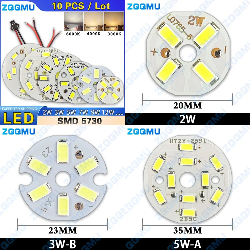 10PCS 2W 3W 5W 7W 9W High Brightness LED Round Light Source 31MM 65MM DIY Lamp Module for Bulb Conversion Upgrade Lighting