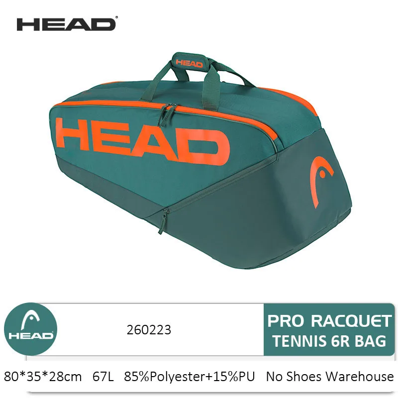 Professional HEAD Radical Pro Series Tennis Bag 6R 9R Tennis Rackets Bag Men Women Squash Badminton Sport Storage Green Backpack