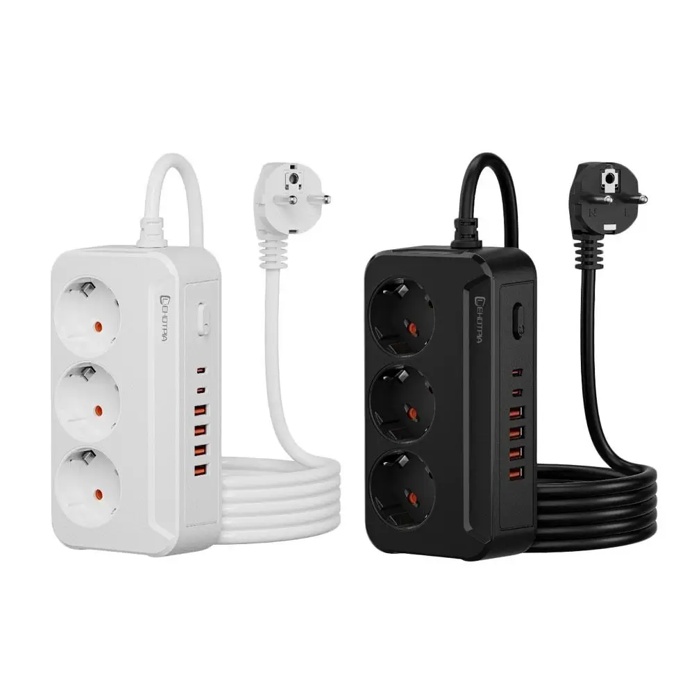 Integrated 2500W EU Plug Outlet Wall Mounted Type-C Ports Outlet Electrical 9 Plugs Universal Wall Power Home Offices
