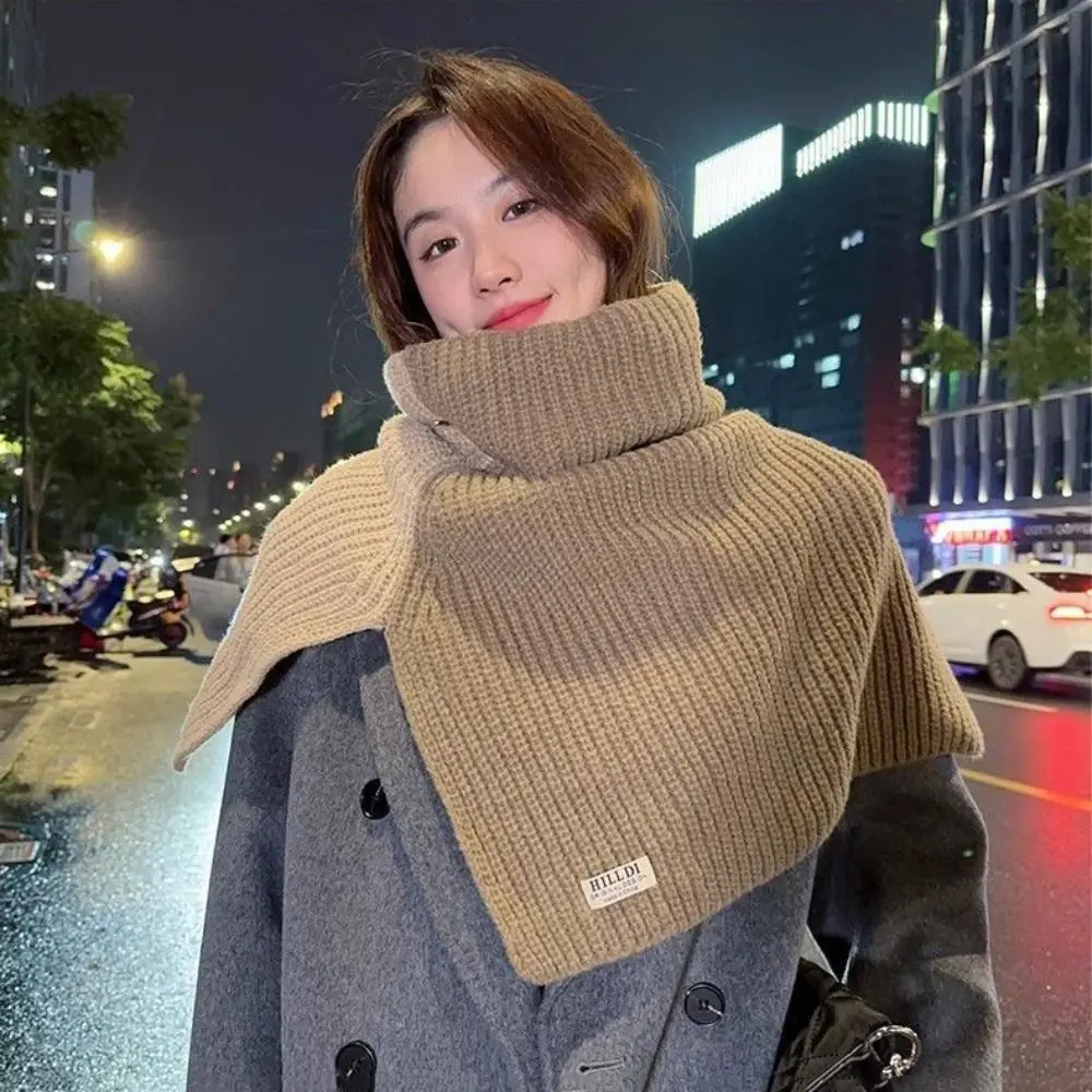 Contrast Color High Collar Shawl Warm Wool Scarf Knitted Shawl High Collar Clothes Decoration Accessories Shawl Wraps Winter