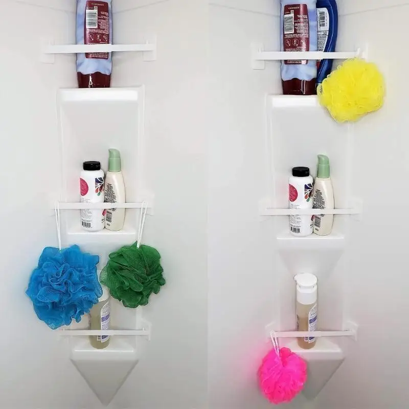 RVs Shower Corner Shelves Storage Bar Trailer Corner Shower Shelf Rod Hooks for Securing Toiletries New