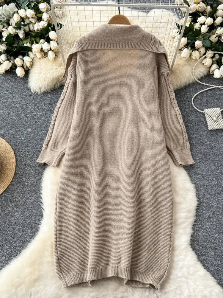 Autumn Casual Knitted Cardigans for Women Fashion Solid Long Sleeves Turn-down Collar Warm Loose Sweater Coat Female Clothes New