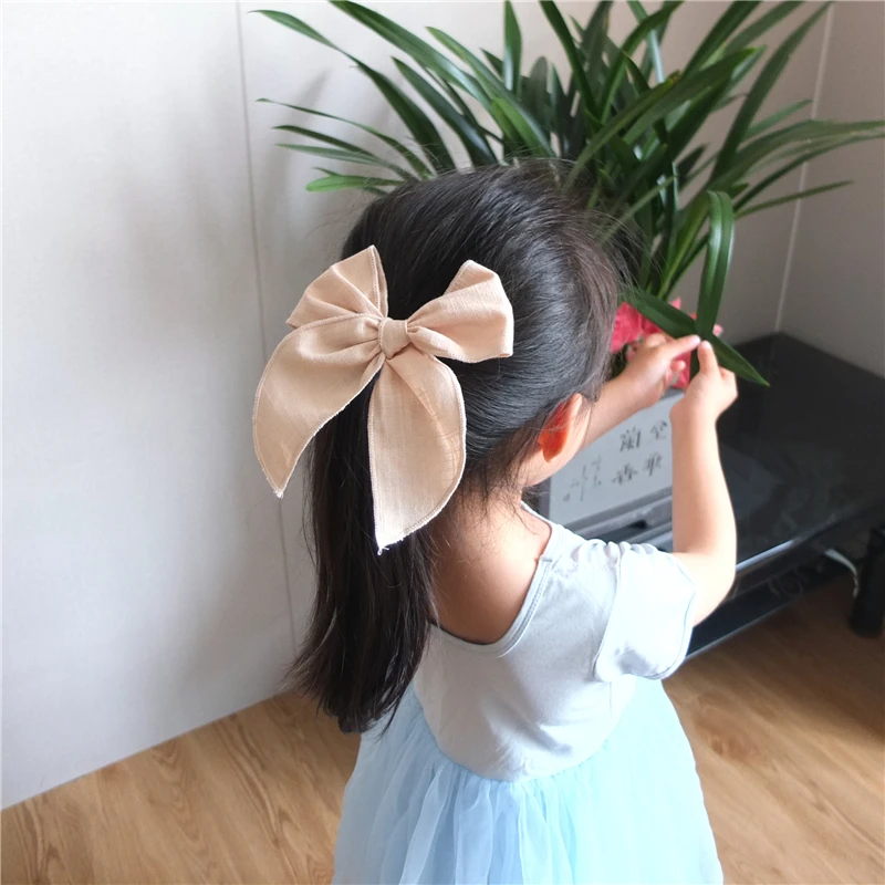 2 PCS Linen Fable Bow Hair Clips for Little Girls Hair Bow for Baby Girls Toddlers Kids Big Bow Hair Accessories