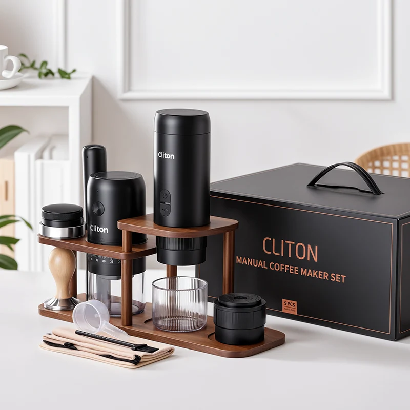Sabugueiro portable coffee machine storage stand, electric and manual grinder, wooden coffee machine rack