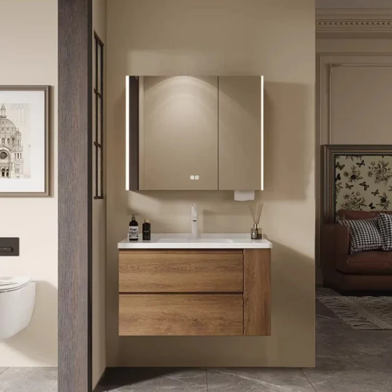 Mueble de Baño Combinado Antiguo Mediano con Lavabo Integrado de Cerámica para Armario Organizador, Inodoro y Lavabo