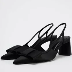 Butterfly-knot Design Heeled Sandals Women 2025 New Elegant Dress Shoes Female Pointed Toe Pumps Women Slingback High Heels