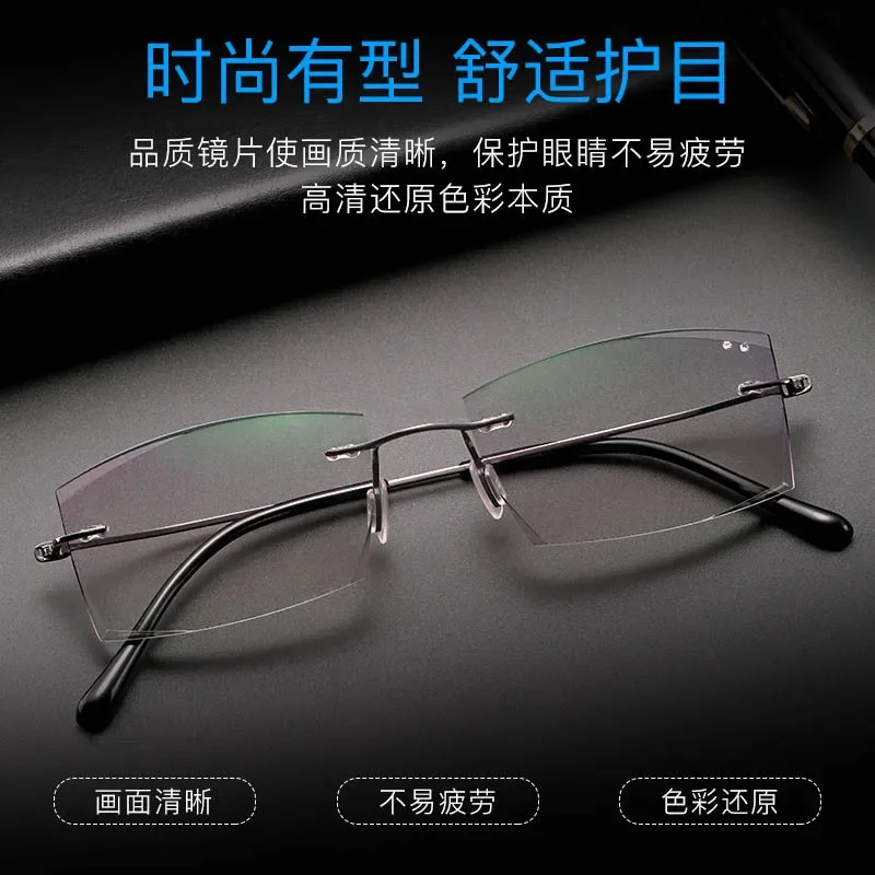 نظارات قراءة جديدة بحافة قطع ماسية مضادة للضوء الأزرق مصنوعة من مادة التيتانيوم النقية، خفيفة الوزن ومريحة