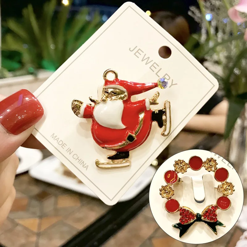 Xmas Enamel Brooch Snowman Santa Claus Tree Wreath Metal Pins Fashion Jewelry Gift For Women Merry Christmas Decor Gifts