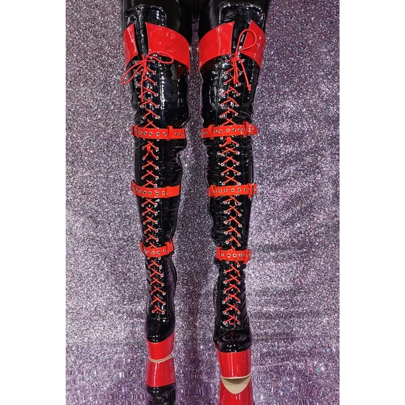 Thigh High Mixed Platform Cross-Tied Belt Decor Boots Thin High Heel Women Shoes Side Zipper Round Toe 2023 Zapatos Para Mujere