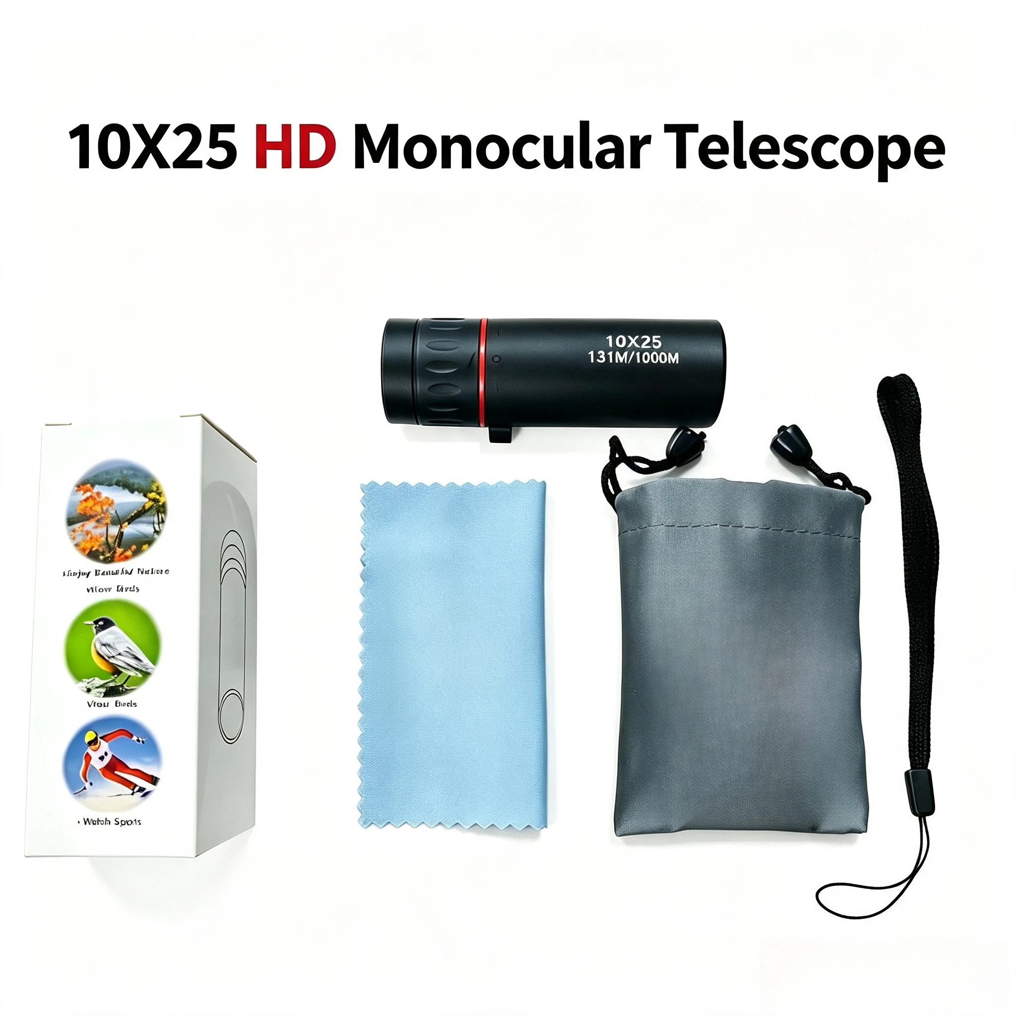 10X25 HD Monocular Telescope Pocket Portable for Outdoor Travel Hiking Fishing Camping Bird Watching Concert