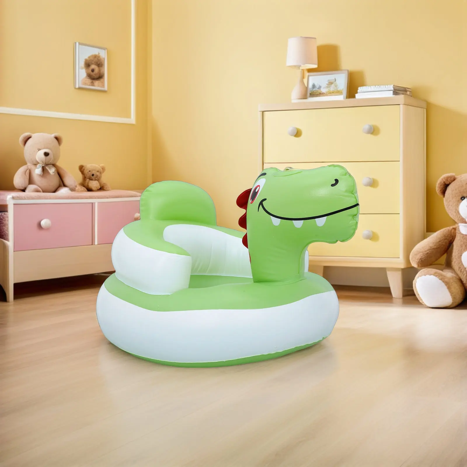 Baby Inflatable Seat with Straps Quick Inflate Deflate Durable PVC Material for Sitting Up Playtime Feeding Light Green