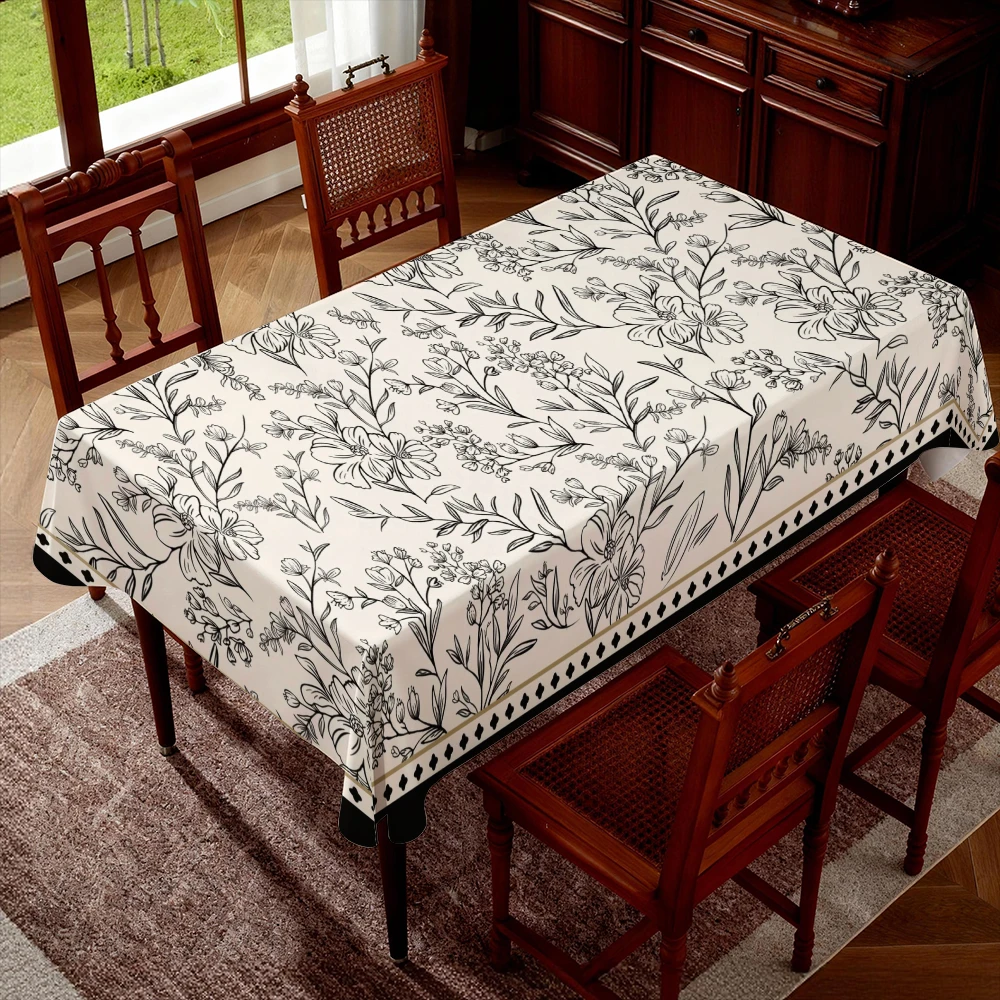 VIKAMA Cream Burgundy Houndstooth Tablecloth, Washable Classic Vintage Check Kitchen Cover