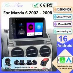 Android 16 Car Radio For Mazda 6 Atenza GG 2002 - 2008 GPS Multimedia Player Navi Head Unit Wireless Carplay Auto Stereo QLED BT