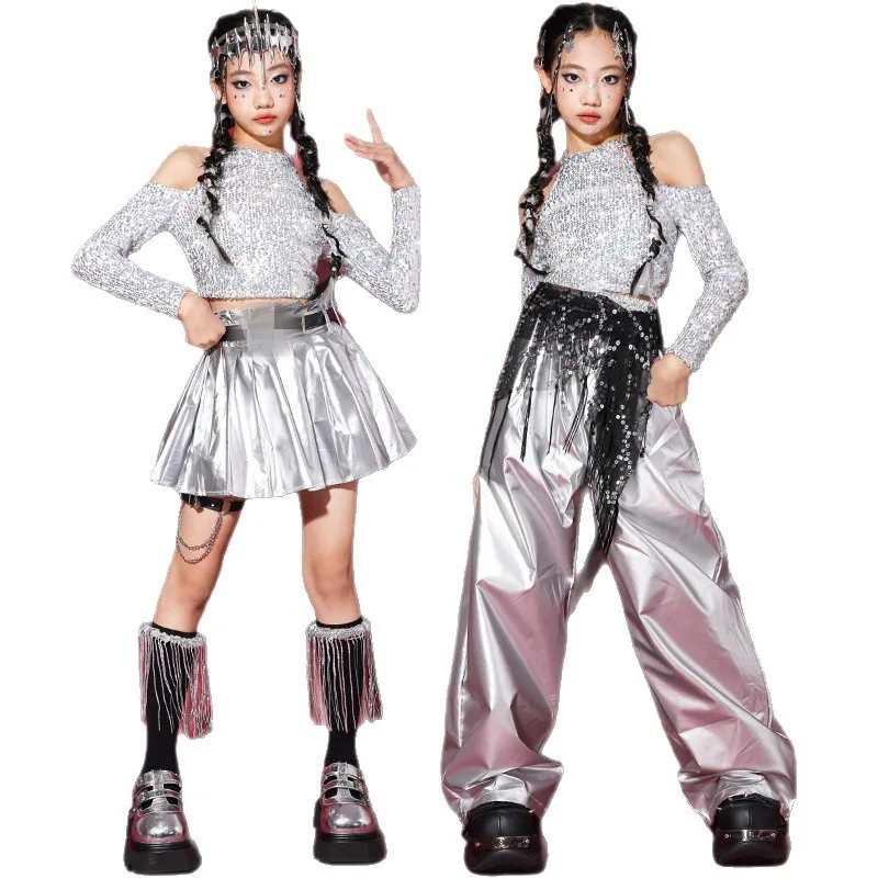 Costume de danse hip-hop jazz pour enfants, tendance, cool, paillettes, podium, danse de rue, ensemble tendance pour filles