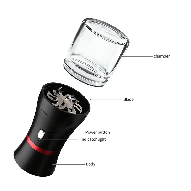 NEW Electric Herb Grinder Compact Size Updated 6 Blades with 50ml Glass Herb Jars USB-Rechargeable Automatic Electric Grinder