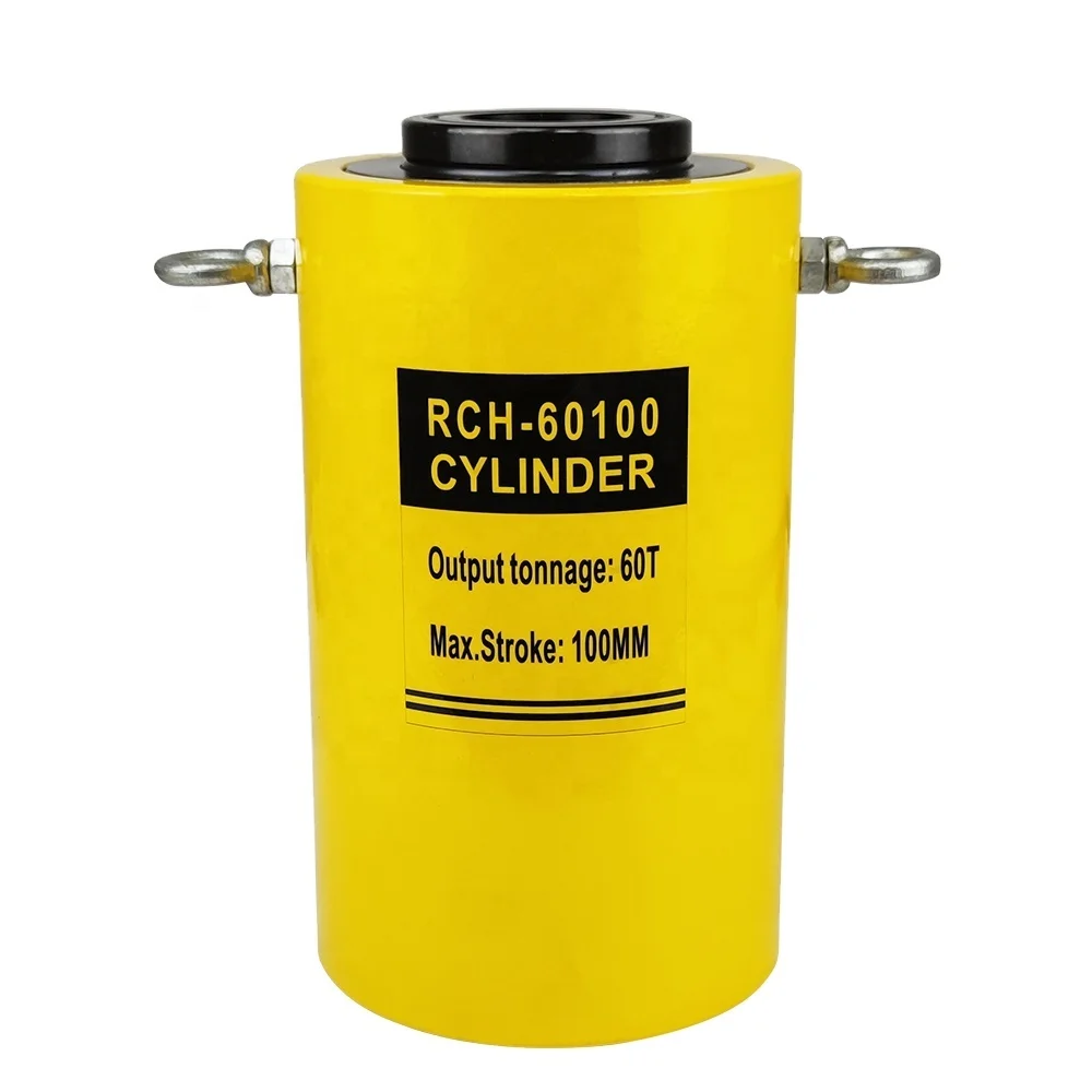 RCH-60100 60 Ton Hydraulic Hollow Plunger Cylinder, 100mm Stroke Spring Return Jack with Center Hole 54mm