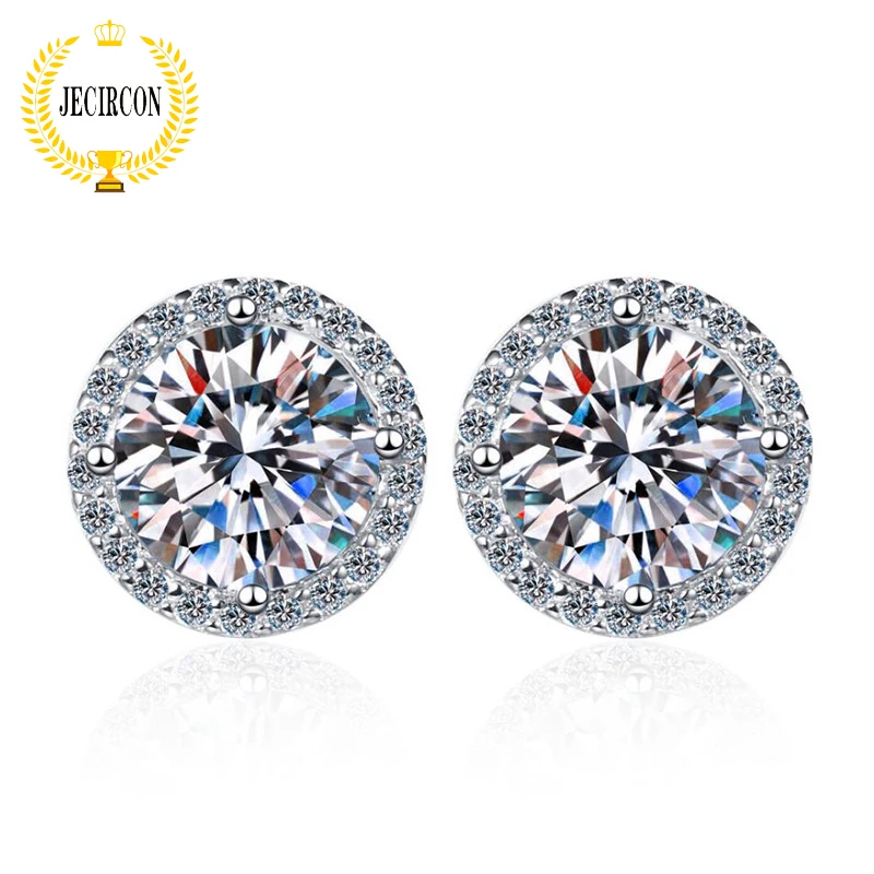 

JECIRCON 925 Sterling Silver Moissanite Earrings Classic 4 Prongs Round Cut 1 Carat Diamond Simple Studs Jewelry for Women/Men