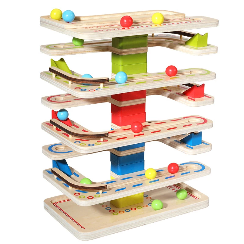 Palla di legno Run Track Building Blocks Roller Coaster Track Maze Rolling Ball Race Game Montessori Educational giocattoli fai da te per i bambini