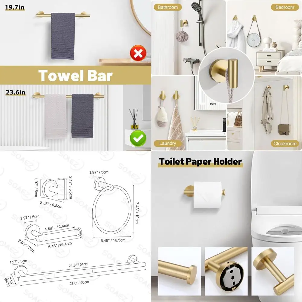 

Набор фурнитуры для ванной комнаты из 10 предметов: вешалки для полотенец, вешалки и держатель для туалетной бумаги, настенная нержавеющая сталь 23,6