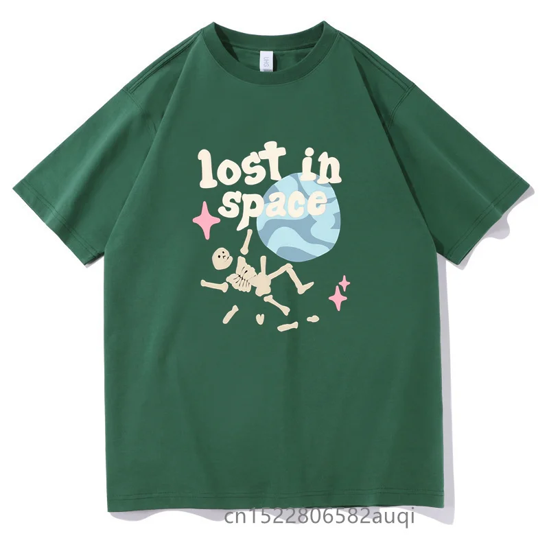 Lost in Space Harajuku Letter Creative Skull Print T Shirt Men 2022 Summer Cotton Short Sleeve Hip Hop Clothes