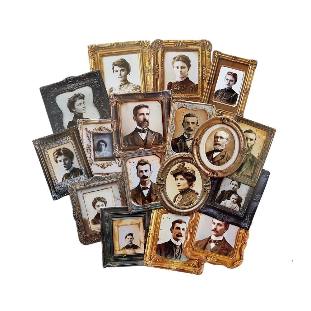 17PCS/BAGJournal Junk European and American retro photo frame portrait old photo hand account decoration collage material