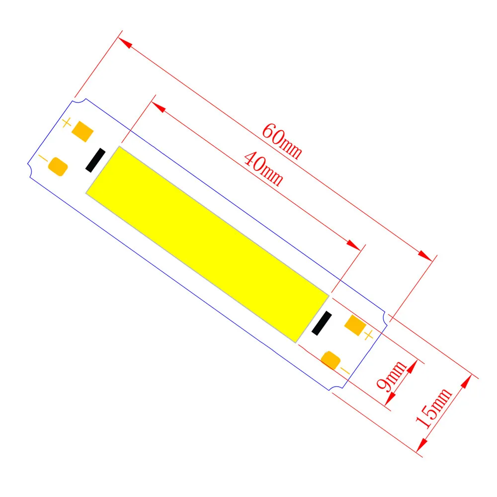 60x15mm 2W DC 12V 14V Chip LED na pokładzie drążek LED źródło światła lampy do samochód DIY